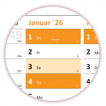 Wandkalender DIN A1 2026 Orange - gerollt