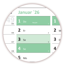 Wandkalender DIN A3 2026 Grn - gerollt