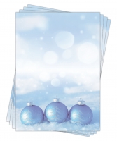 Motivpapier Briefpapier (Weihnachten-5182, DIN A4, 100 Blatt) wunderschne blau silberne Weihnachtskugeln im glitzernden Schnee